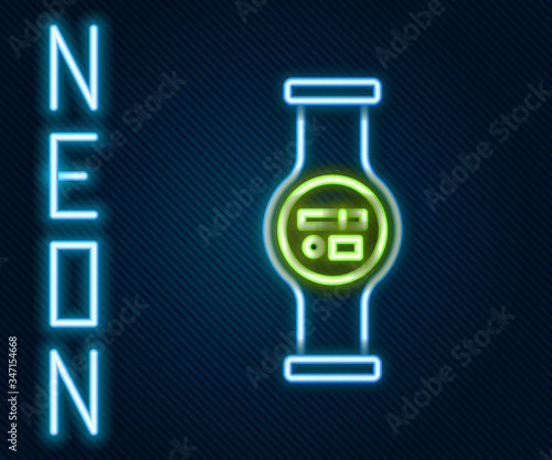 Glowing neon line Water meter with pipeline icon isolated on black background. Colorful outline concept. Vector Illustration