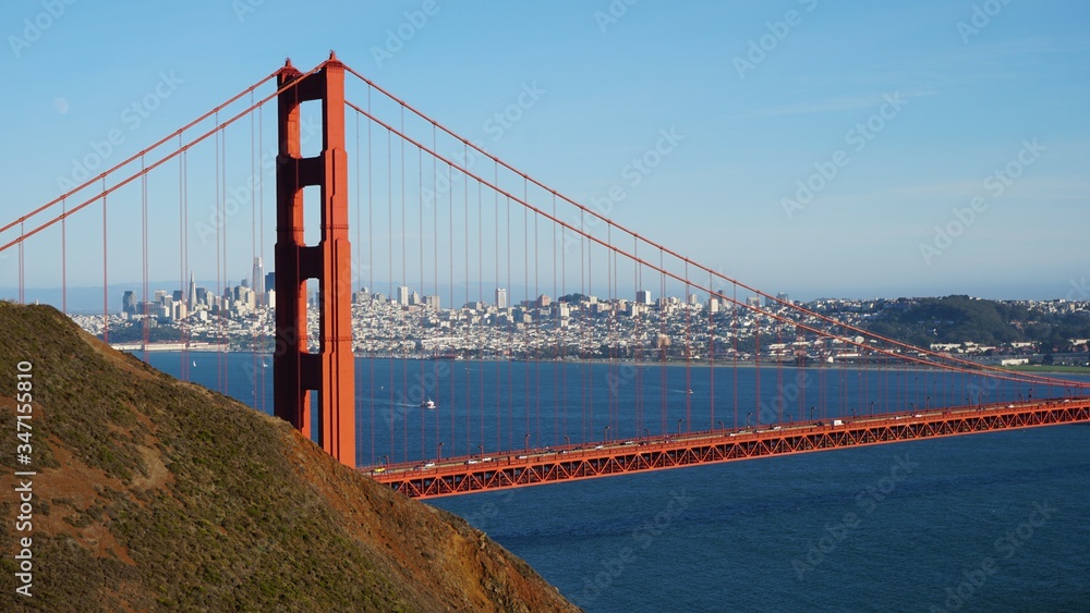 golden hour at the golden Gate Bridge, captures from Marin Headlands. golden hour at the golden Gate Bridge, captures from Marin Headlands.