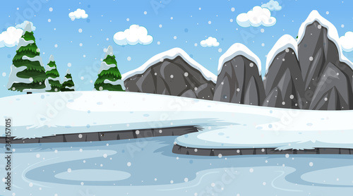 Background scene with snow in the field