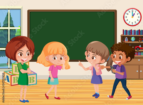 Scene with kid bullying their friend in classroom