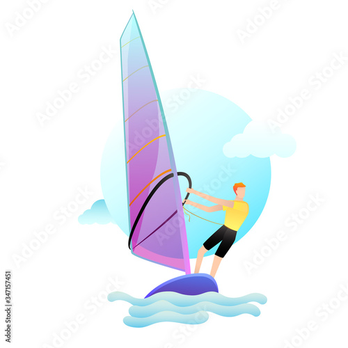 Vector illustration of sailing yacht race. Sports concept