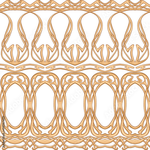 Seamless pattern, border. Wood carving imitation in art nouveau style, vintage, old, retro style. Colored vector illustration Isolated on white background..