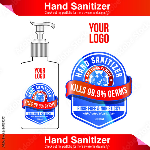 Hand sanitizer label design vector graphic template for packaging design.