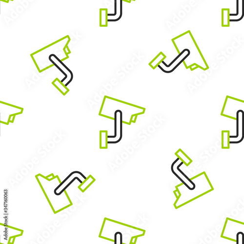 Line Security camera icon isolated seamless pattern on white background.  Vector Illustration