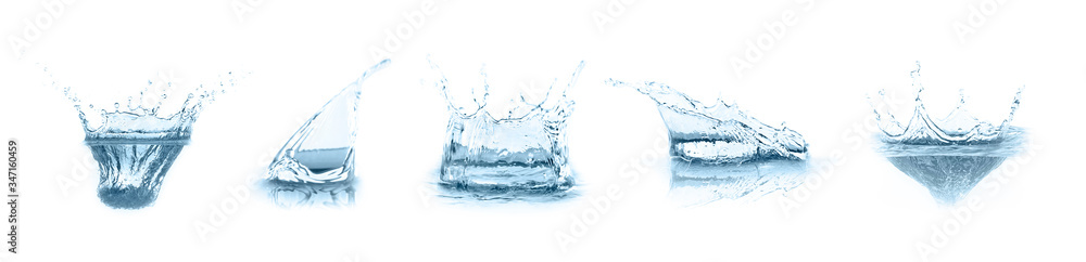 Set with clear water splashes on white background. Banner design Set with clear water splashes on white background. Banner design