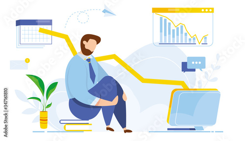 Modern vector illustration of world financial crisis. Oil price drop. Collapse of the economy. Bankruptcy. Down arrow stocks graph. Economy stock market crash down. Depression amid losing money