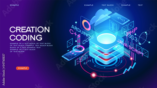 Programming web banner. Technology process of Software development