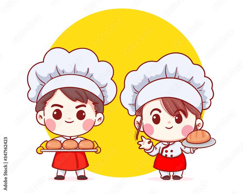 Cute Bakery chef boy and girl Carrying bread smiling cartoon art illustration. Premium Vector Stock Vector | Adobe Stock Cute Bakery chef boy and girl Carrying bread smiling cartoon art illustration. Premium Vector Stock Vector | Adobe Stock