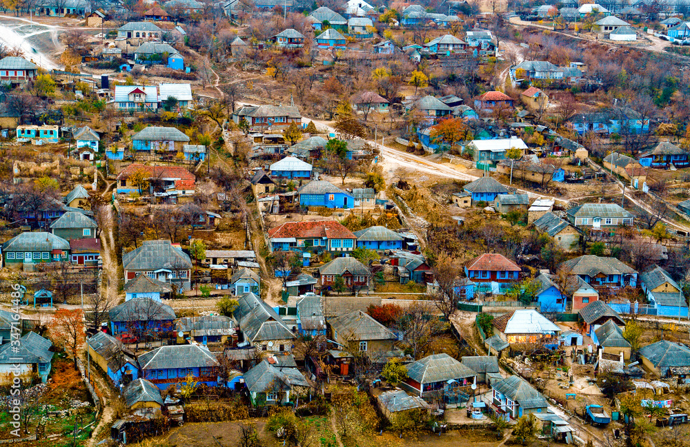 A fabulous village of Moldova. Newly whitewashed blue houses before Easter. UNESCO-National park Old Orhei. A fabulous village of Moldova. Newly whitewashed blue houses before Easter. UNESCO-National park Old Orhei.