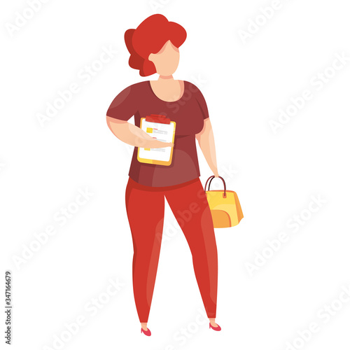 Character of Businesswoman with check list. Teamleader. Office employee vector illustration.