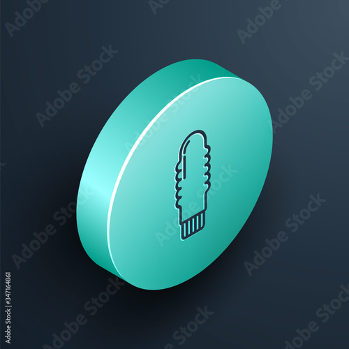 Isometric line Dildo vibrator for sex games icon isolated on black background. Sex toy for adult. Vaginal exercise machines for intimate. Turquoise circle button. Vector Illustration