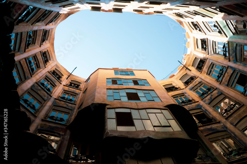 The pedrera of Barcelona. Building built by Antonì Gaudì. The building has circular internal courtyards overlooking the sky.