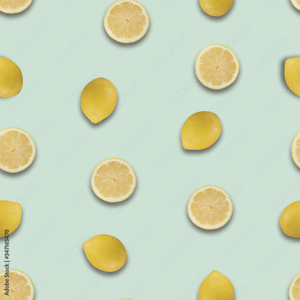 Lemon pattern with smooth blue-green background. Lemon pattern with smooth blue-green background.