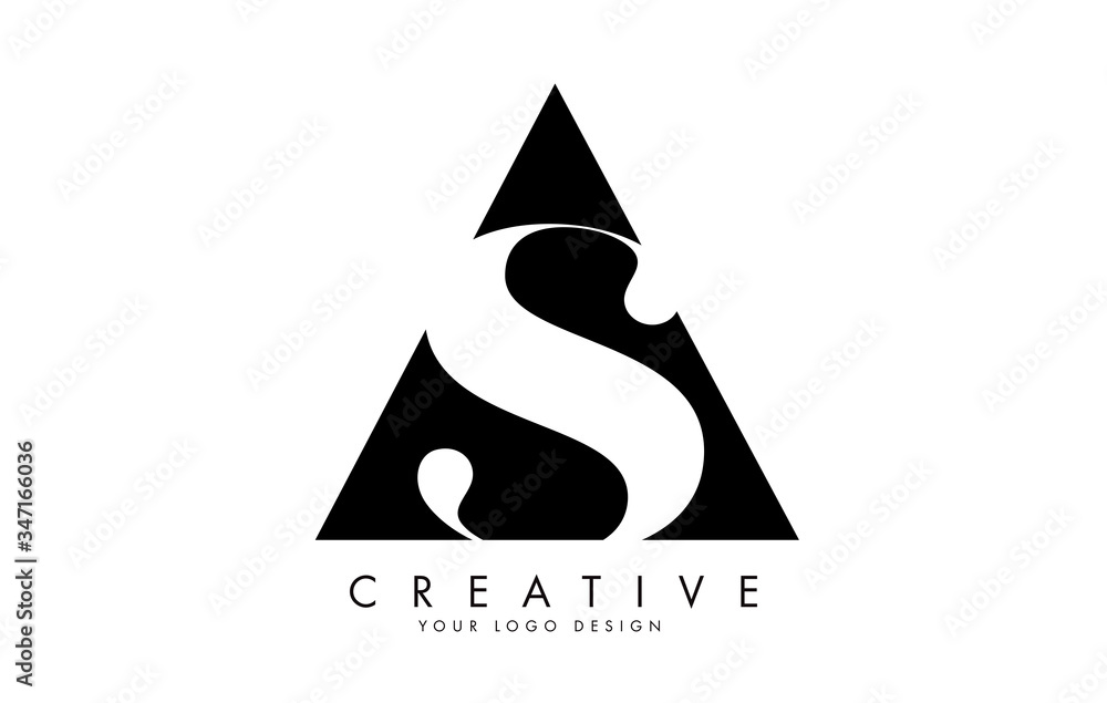 Fototapeta premium AS A S Black and White Letters Logo with a geometric design.