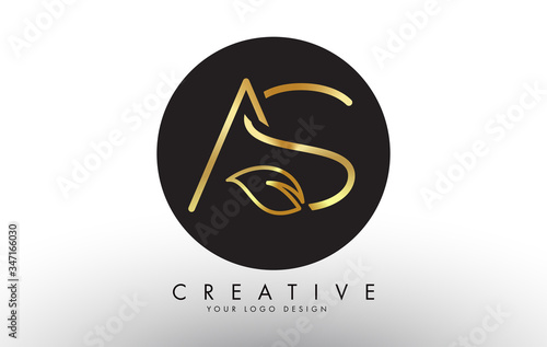 Golden Leaf Letters AS A S and Creative Swoosh and Black Circle Logo Design.