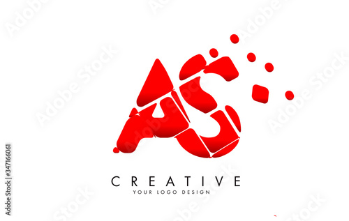 Letters AS A S Design with red shattered blocks. AB A B Icon with Pattern.