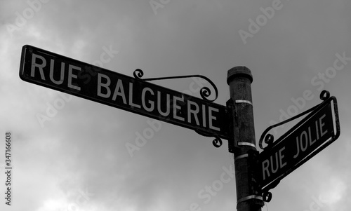 Akaroa french street sign, black and white