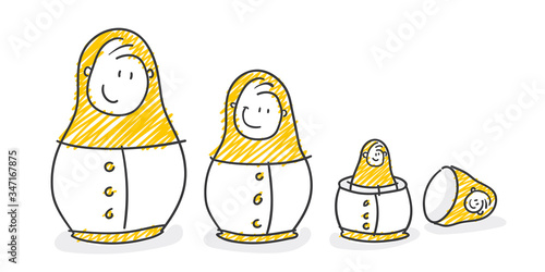 Strichfiguren / Strichmännchen: Matrjoschka, Team. (Nr. 507)	