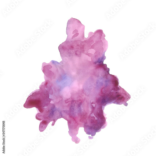 watercolor abstract blot isolated element on white background.  Illustration in pink and purple colors photo