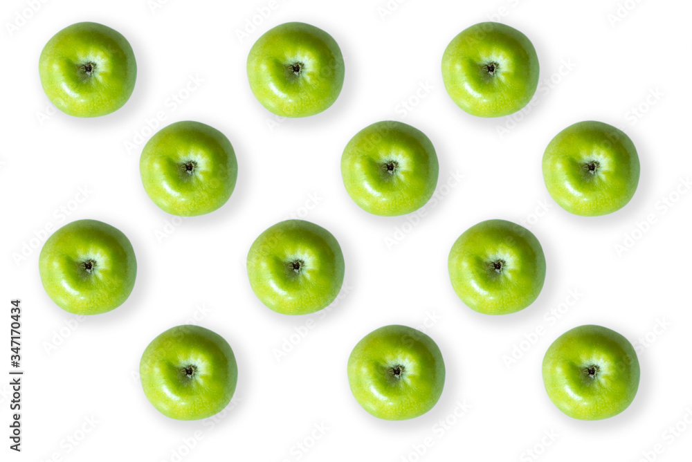 Green apples isolated on a white background. Top view Green apples isolated on a white background. Top view