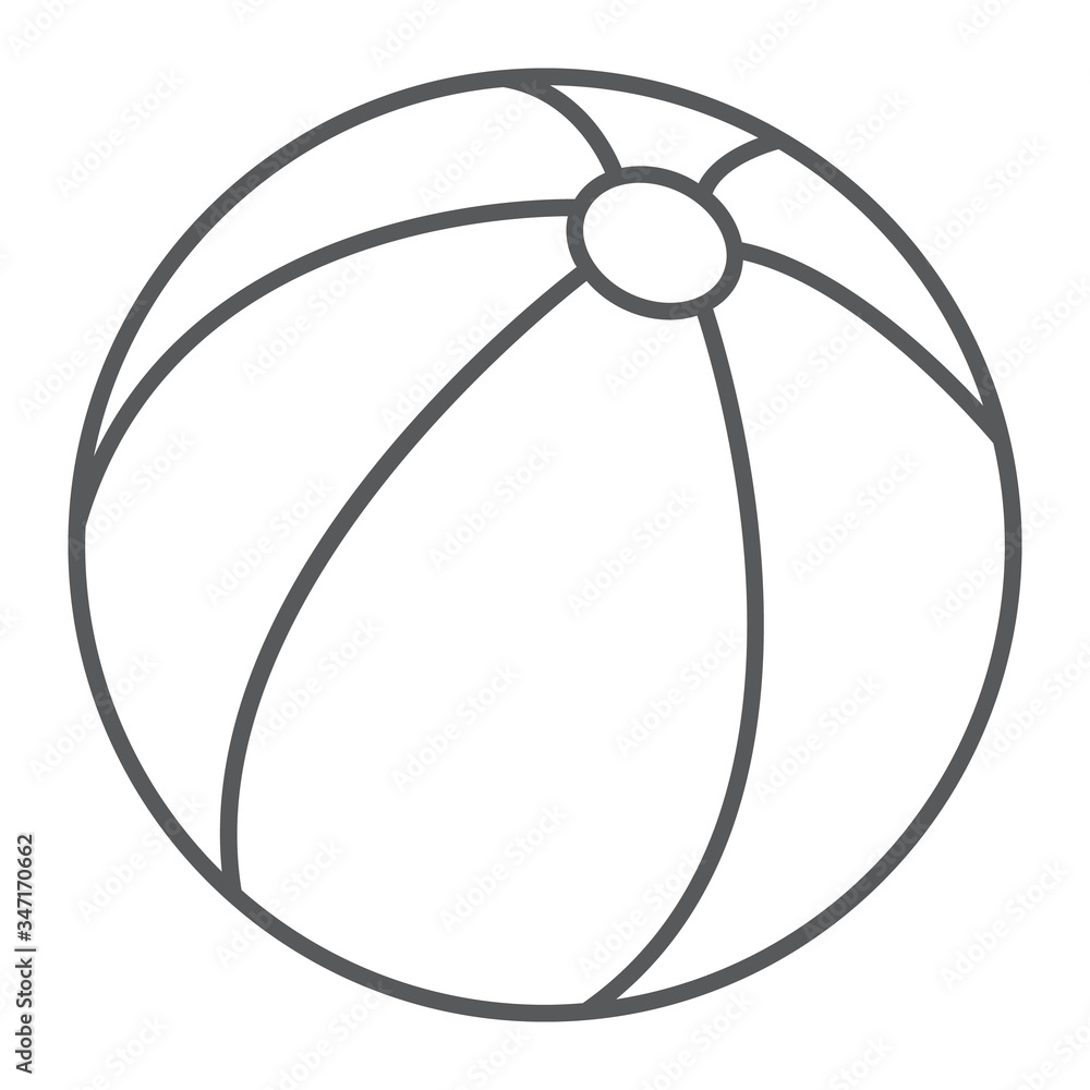 Beach ball thin line icon, summer and beach, rubber ball sign vector graphics, a linear icon on a white background, eps 10.