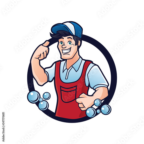 Cleaning guy mascot for cleaning services