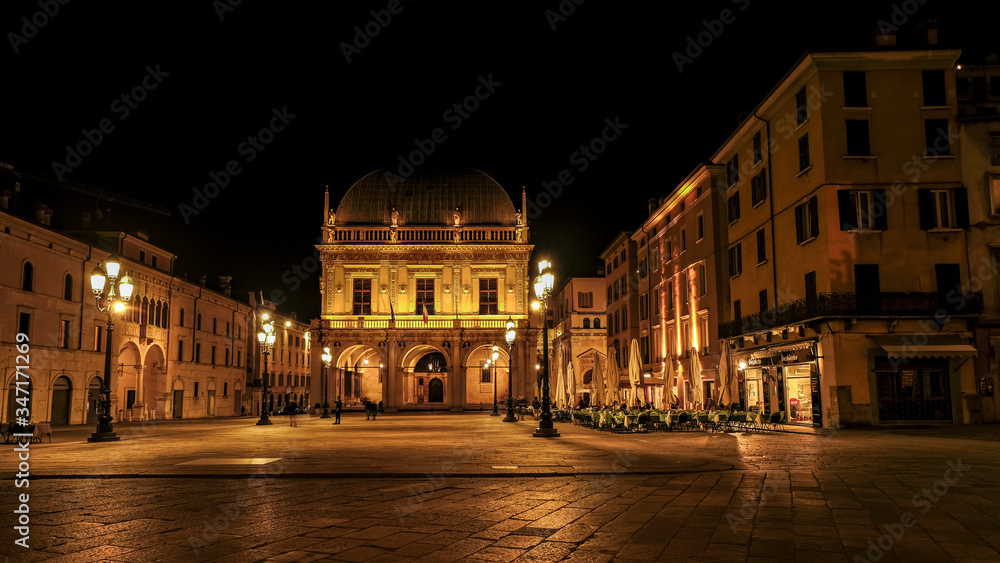 Brescia - October 2018: a night view of piazza Loggia