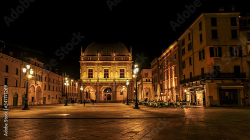 Brescia - October 2018: a night view of piazza Loggia