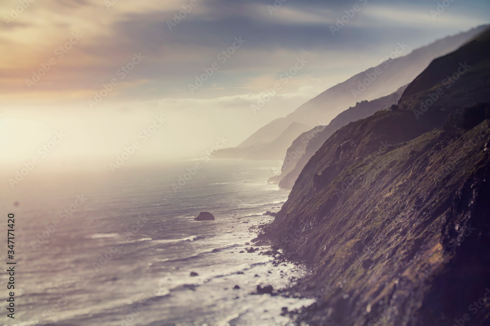 Ocean Cliffs Bluffs During Sunset - Sunrise, Golden hour. Ocean Cliffs Bluffs During Sunset - Sunrise, Golden hour.