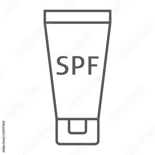 Sunscreen thin line icon, uv protection and beach, spf sign vector graphics, a linear icon on a white background, eps 10.