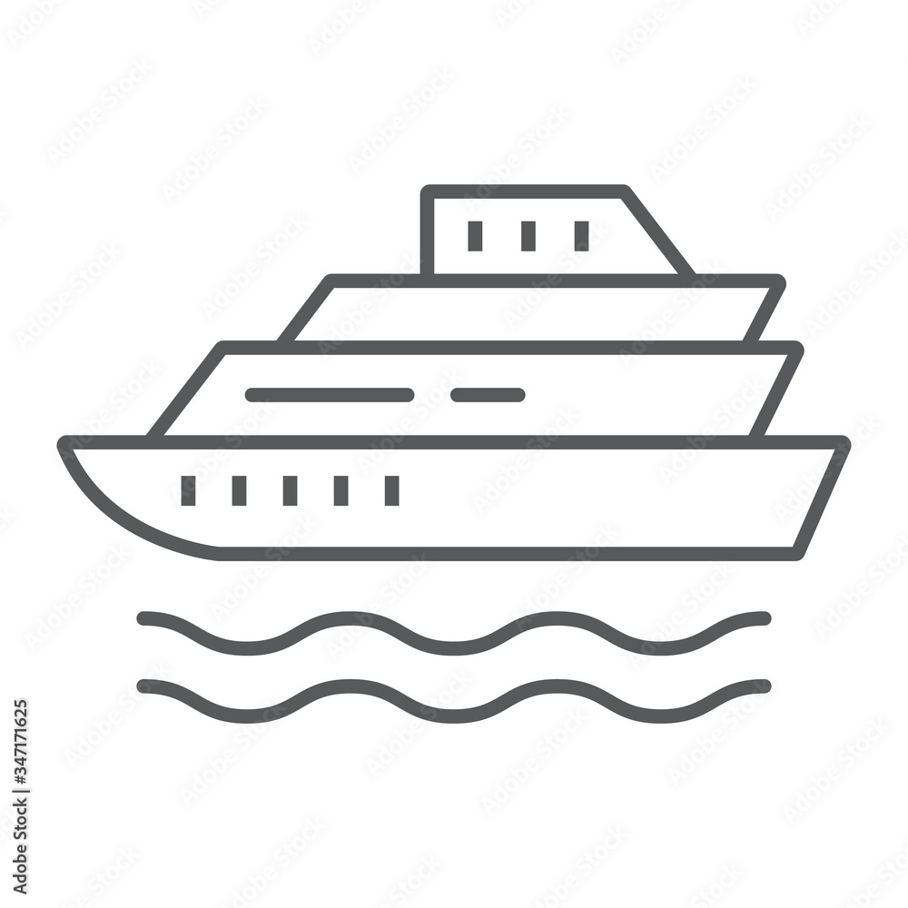Cruise thin line icon, tourism and travel, liner sign vector graphics, a linear icon on a white background, eps 10.