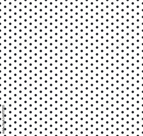 Seamless geometric pattern with halftone dots, black on white background. Vector illustration. Flat style design. Concept for children textile print, wallpaper, wrapping paper, packaging.