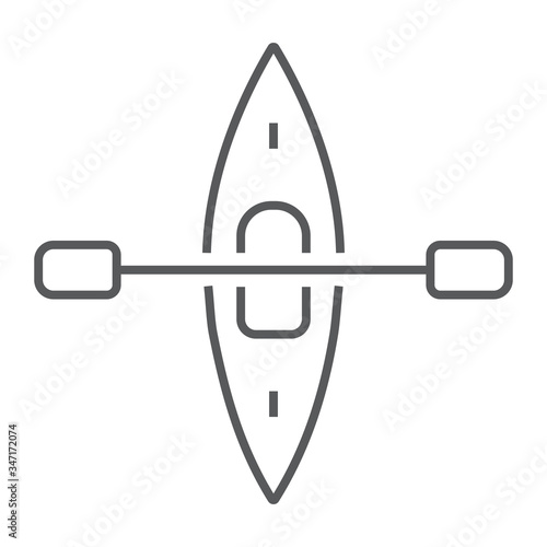 Kayak thin line icon, tourism and canoe, rowing boat sign vector graphics, a linear icon on a white background, eps 10.