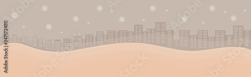 Coronavirus city.Coronavirus spreading over the city, covid-19, cityscape.People stay at home. Vector illustration on city background.