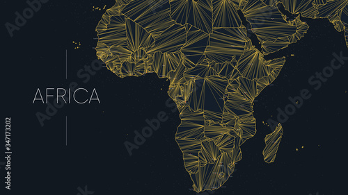 Polygonal map of the African continent with nodes linked by lines, vector global network concept poster, abstract illustration