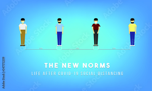 The new norms or New normal Life After COVID-19 Social distancing and safe life from coronavirus Vector illustration