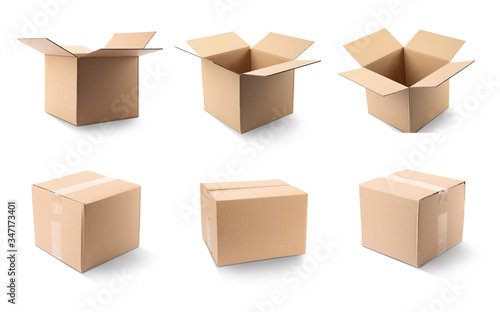 Set of cardboard boxes on white background © New Africa
