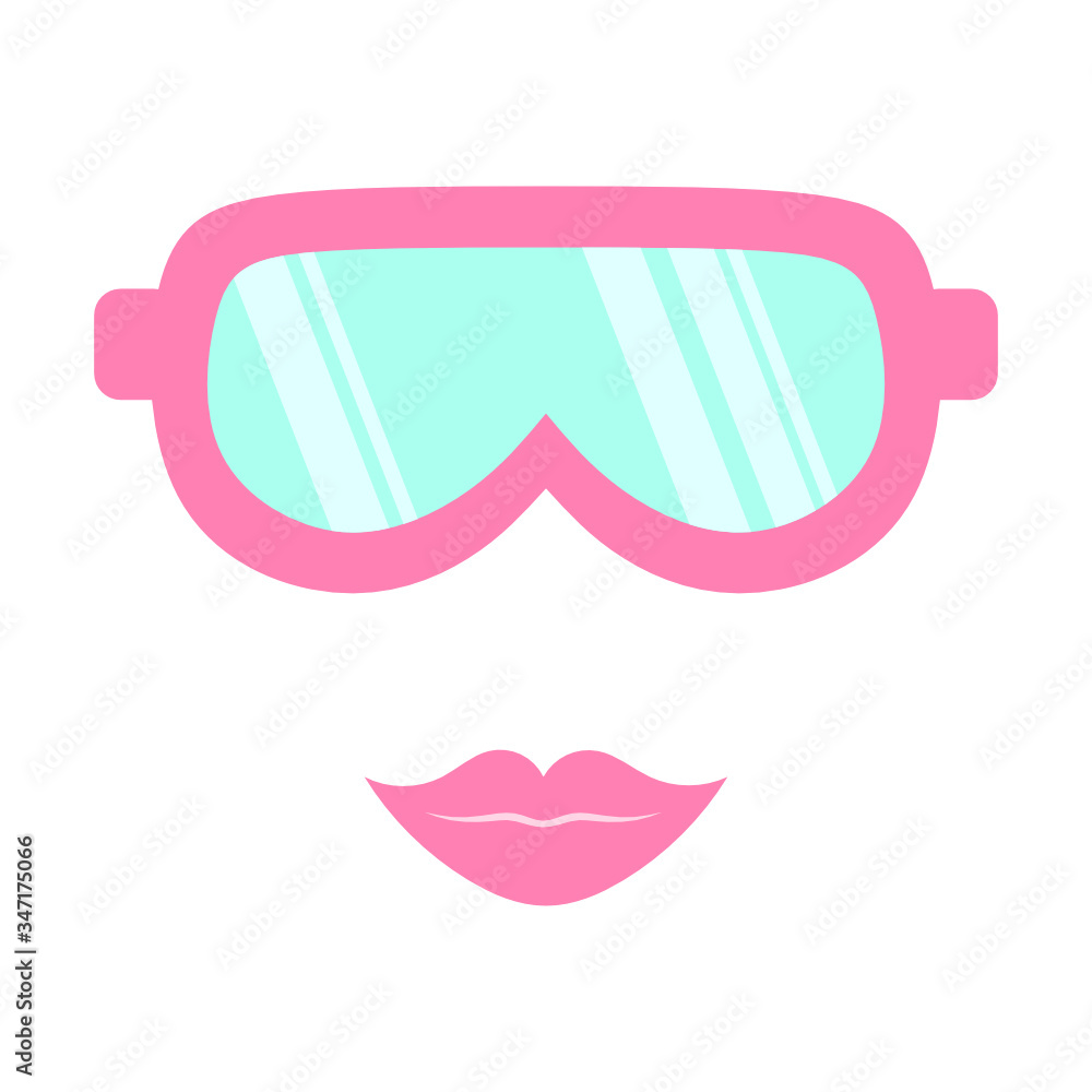 Pink diving mask, abstract face of a woman diver Pink diving mask, abstract face of a woman diver