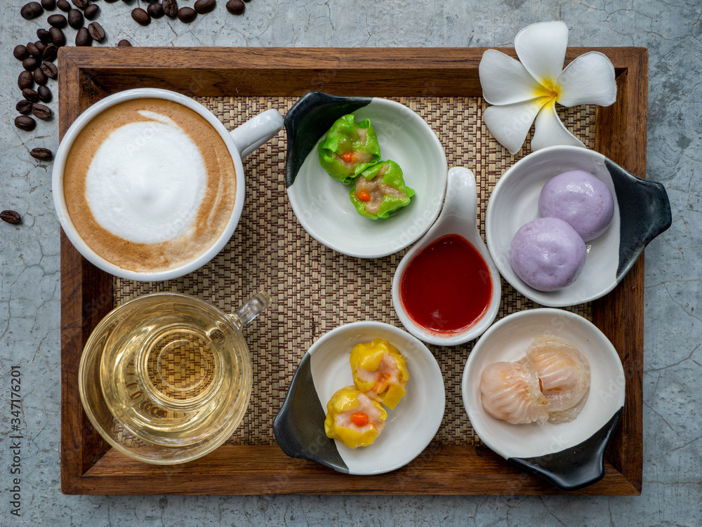 Dim Sum menu set served with dipping sauce Tea and coffee set Dim Sum menu set served with dipping sauce Tea and coffee set