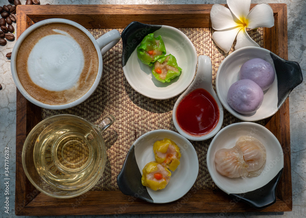 Dim Sum menu set served with dipping sauce Tea and coffee set Dim Sum menu set served with dipping sauce Tea and coffee set