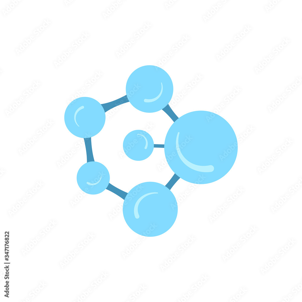 Molecular model icon isolated on white background. Group of atoms bonded together, chemical compound, physics, organic chemistry, biochemistry element. Flat style vector illustration. Molecular model icon isolated on white background. Group of atoms bonded together, chemical compound, physics, organic chemistry, biochemistry element. Flat style vector illustration.