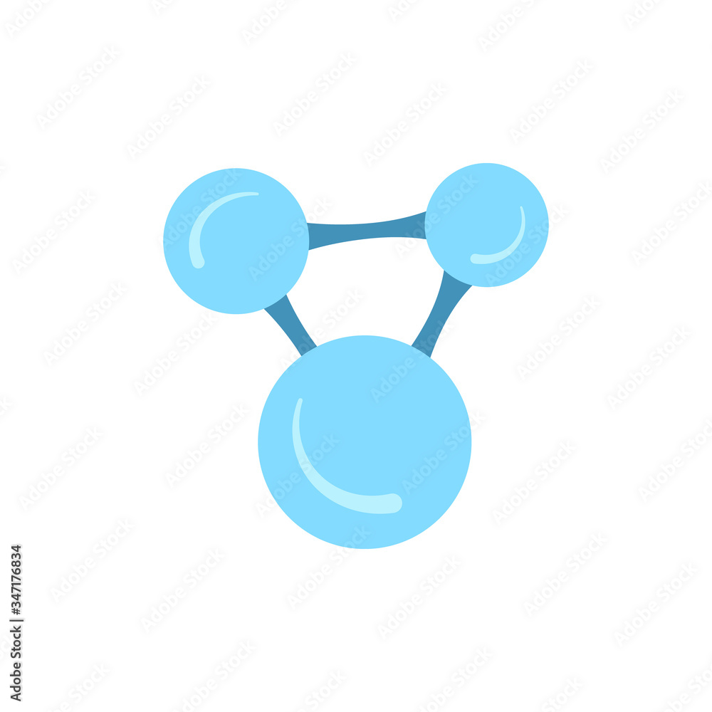 Molecular model icon isolated on white background. Group of atoms bonded together, chemical compound, physics, organic chemistry, biochemistry element. Flat style vector illustration. Molecular model icon isolated on white background. Group of atoms bonded together, chemical compound, physics, organic chemistry, biochemistry element. Flat style vector illustration.