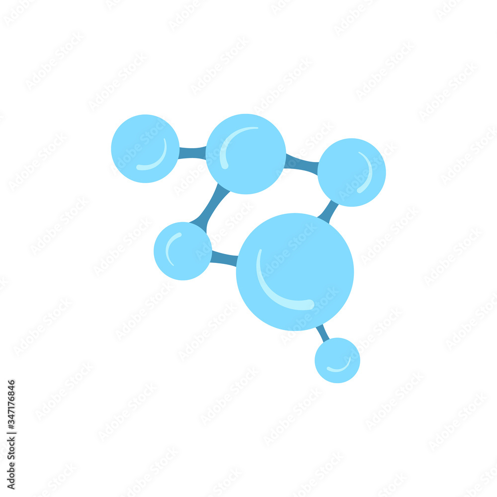 Molecular model icon isolated on white background. Group of atoms bonded together, chemical compound, physics, organic chemistry, biochemistry element. Flat style vector illustration. Molecular model icon isolated on white background. Group of atoms bonded together, chemical compound, physics, organic chemistry, biochemistry element. Flat style vector illustration.