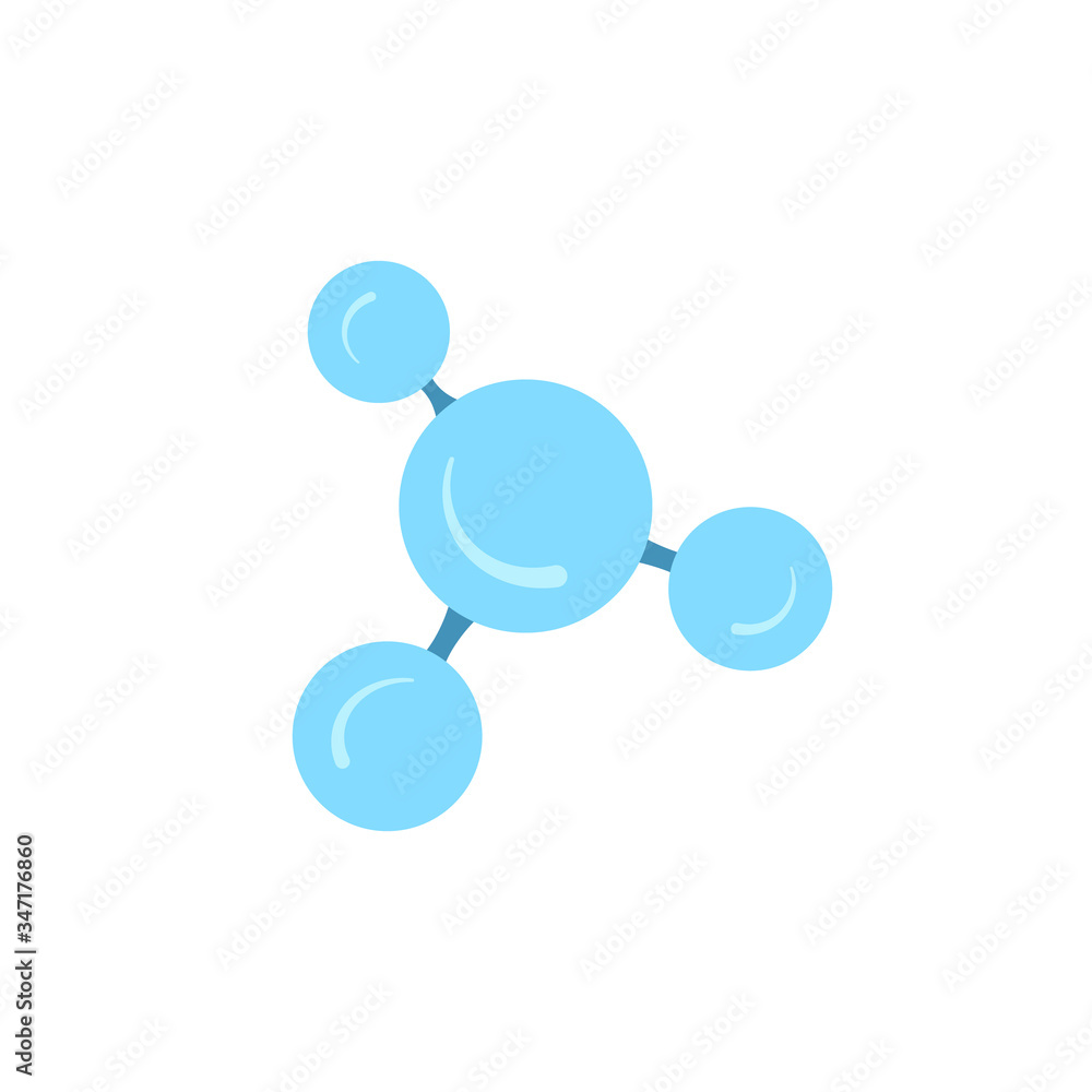 Molecular model icon isolated on white background. Group of atoms bonded together, chemical compound, physics, organic chemistry, biochemistry element. Flat style vector illustration. Molecular model icon isolated on white background. Group of atoms bonded together, chemical compound, physics, organic chemistry, biochemistry element. Flat style vector illustration.