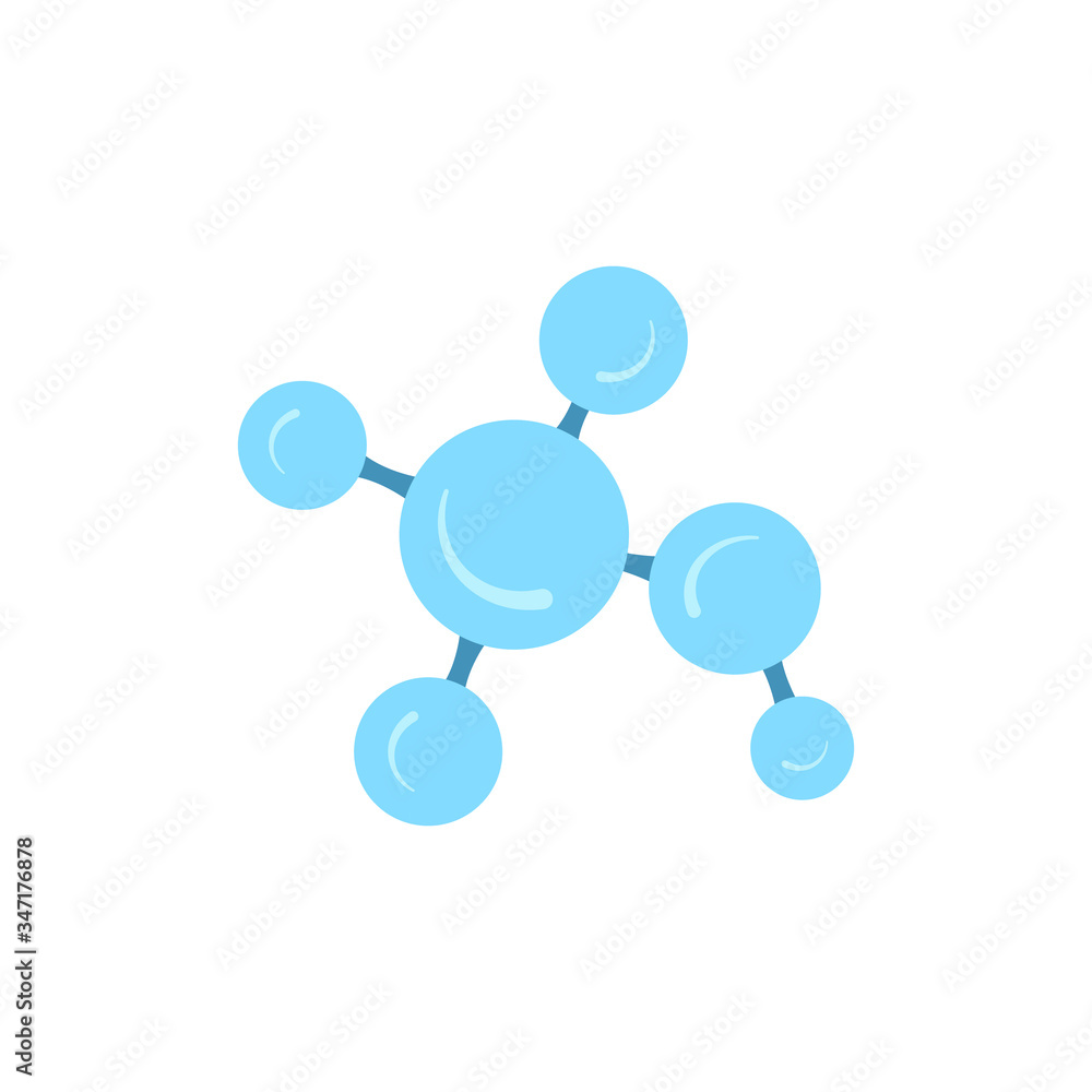 Molecular model icon isolated on white background. Group of atoms bonded together, chemical compound, physics, organic chemistry, biochemistry element. Flat style vector illustration. Molecular model icon isolated on white background. Group of atoms bonded together, chemical compound, physics, organic chemistry, biochemistry element. Flat style vector illustration.