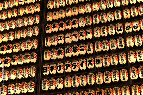 wall of Japanese lanterns at a street market