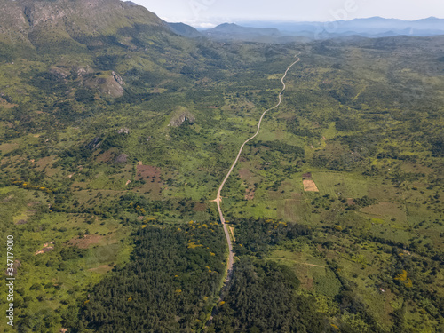 Aerial drone photography of a tropical landscape, with forest and mountains Kumbira forest reserve, photo