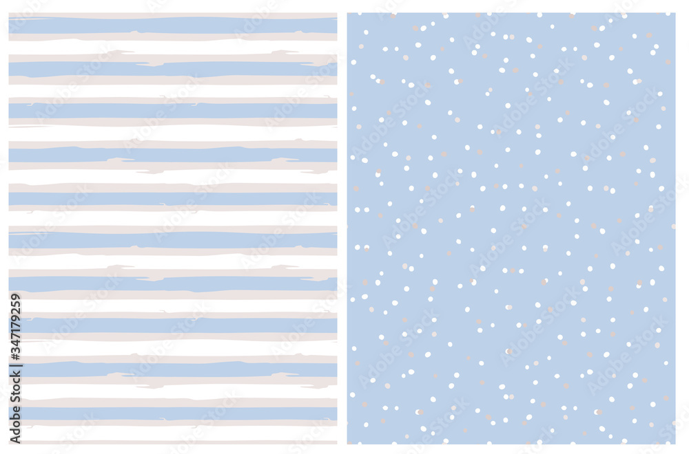 Seamless Vector Patterns with Irregular Tiny Dots and Horizontal Stripes. Striped Background. Pastel Blue and White Dotted Print. Hand Drawn Geometic Repeatable Layouts. Seamless Vector Patterns with Irregular Tiny Dots and Horizontal Stripes. Striped Background. Pastel Blue and White Dotted Print. Hand Drawn Geometic Repeatable Layouts.