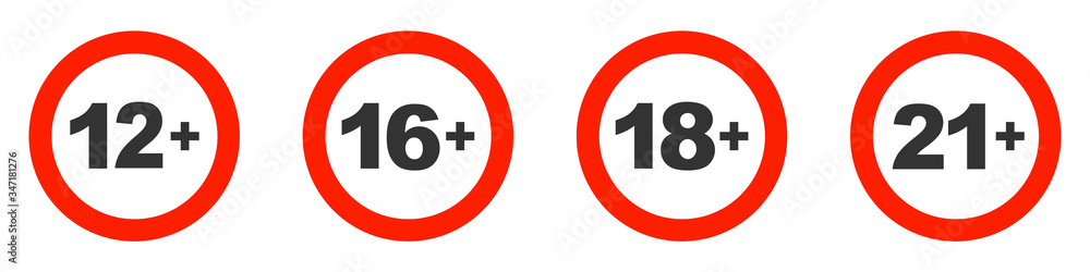 Age restriction signs isolated on a white background. Vector illustration Age restriction signs isolated on a white background. Vector illustration
