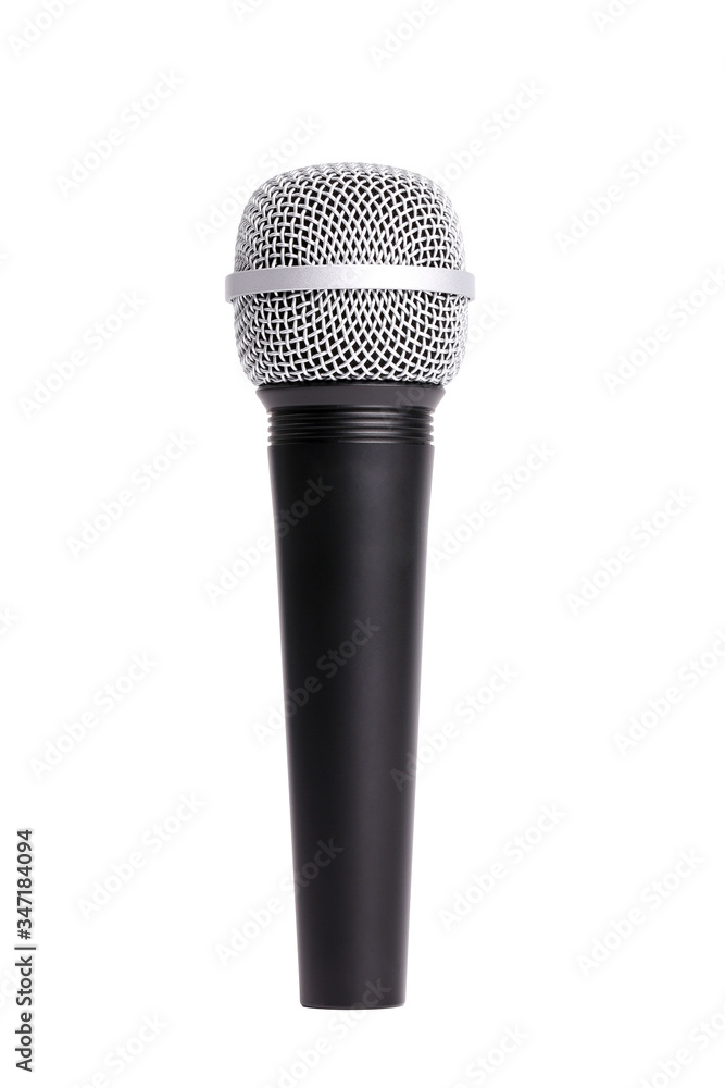 Black dynamic microphone isolated on white background, clipping path
